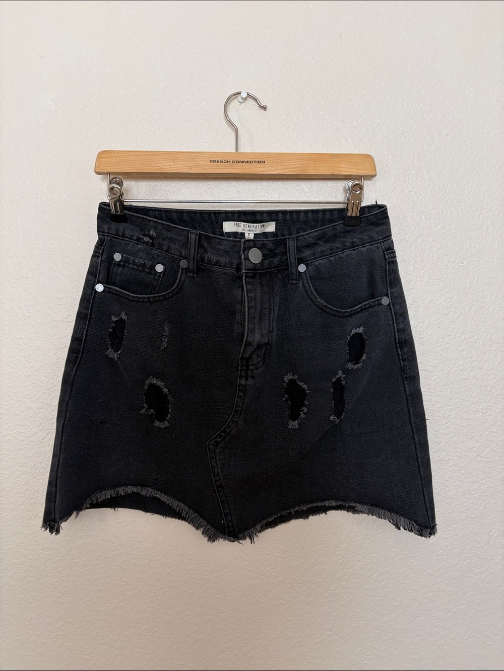 Free Generation Black Distressed Denim Mini Skirt - S-S